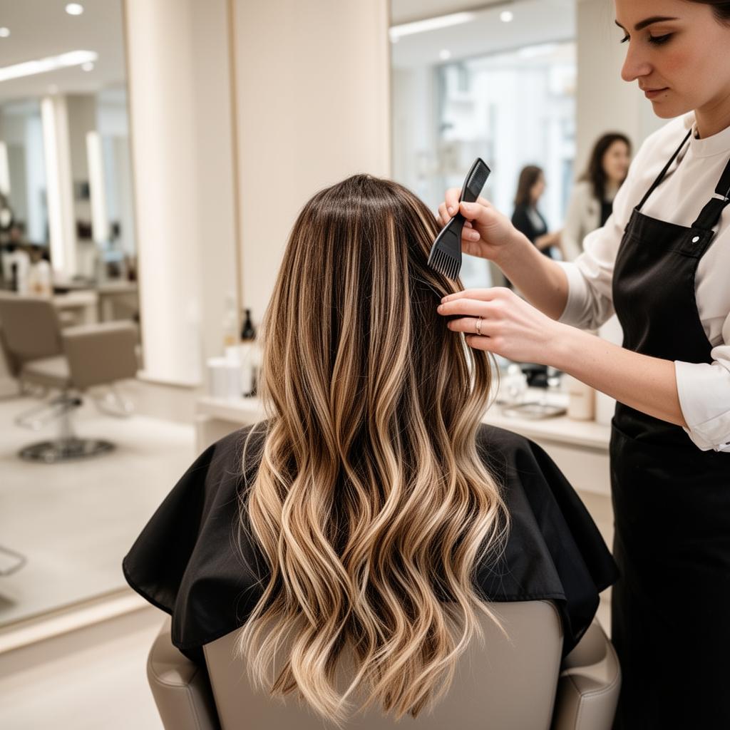 Stylist applying premium balayage hair color at Kromatic Colour Salon in El Paso