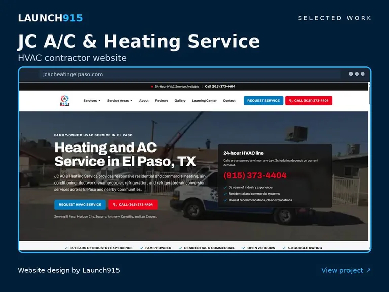 JC A/C & Heating Service website designed by Launch915