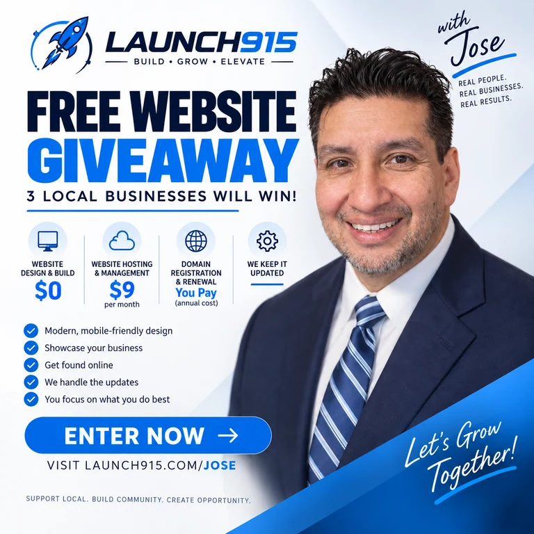 Launch915 Free Website Giveaway – 3 local businesses will win a free website with José Luis Arias