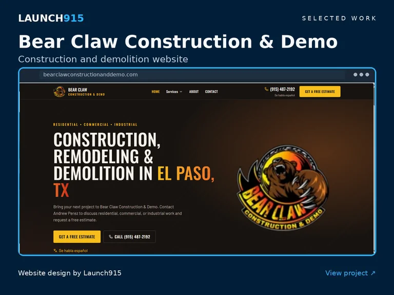 Bear Claw Construction & Demo website designed by Launch915
